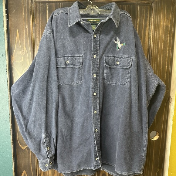 Hazel Creek Shirt Mens XXLT Blue Heavy Long Sleeve Button Up Pocket Mallard Duck - Picture 1 of 6